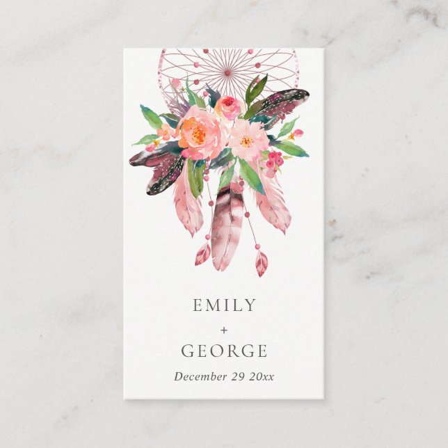 BOHO FLORAL DREAM CATCHER WEDDING GIFT REGISTRY BUSINESS CARD (Front)