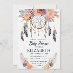 Boho Floral Dreamcatcher Baby Shower Ideas Invitation