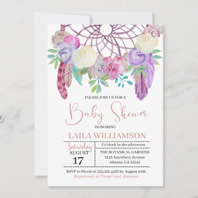 Boho Floral Dreamcatcher Baby Shower Invitation (Front)