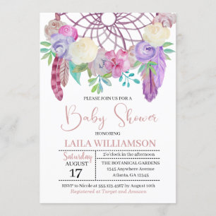Boho Floral Dreamcatcher Baby Shower Invitation