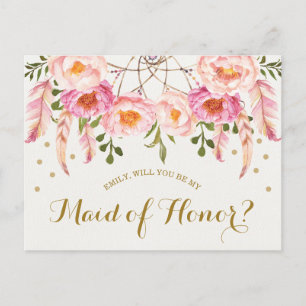 Boho Floral Dreamcatcher Be My Maid of Honour Card