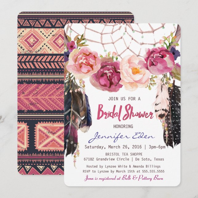 Boho Floral Dreamcatcher Bridal Shower Invitation (Front/Back)