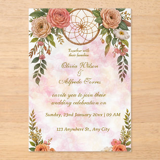 Boho Floral Dreamcatcher Wedding Invitation