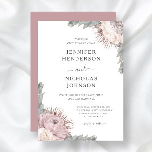 Boho Floral Dried Flowers Dusty Rose Wedding   Invitation