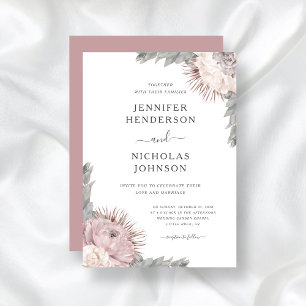 Boho Floral Dried Flowers Dusty Rose Wedding   Invitation
