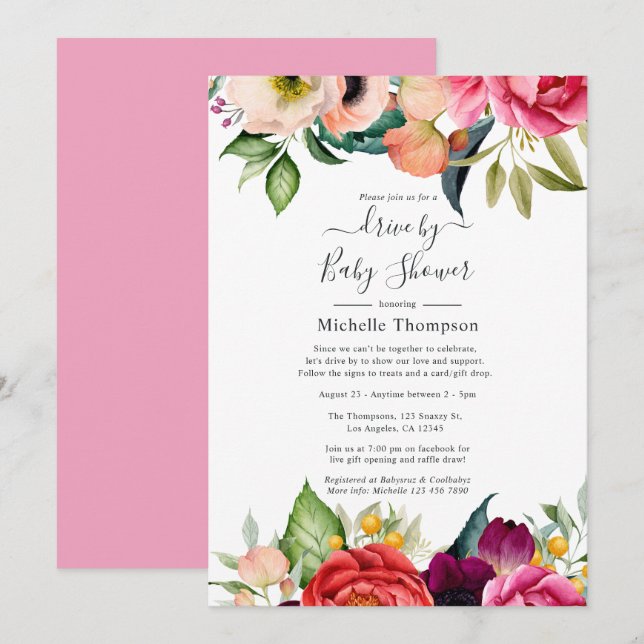 Boho Floral Drive By Bridal or Baby Shower Invitation (Front/Back)