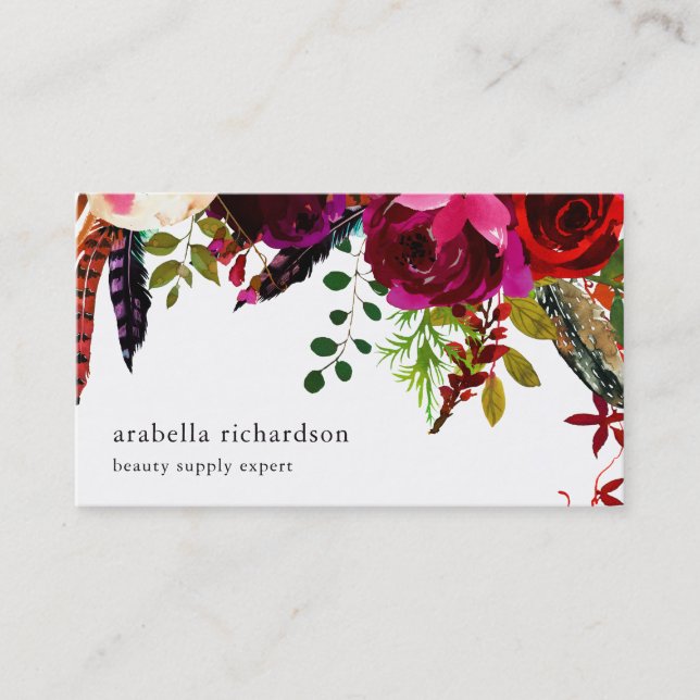 Boho Floral Drop Business Card (Front)