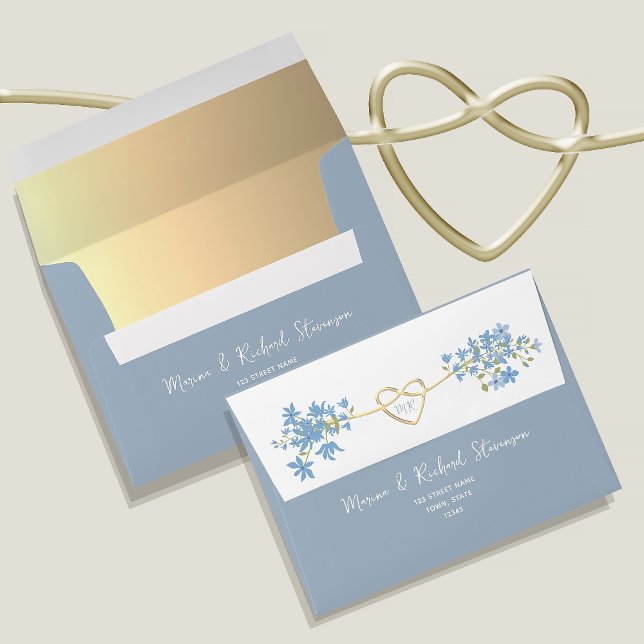 Boho Floral Dusty Blue Wedding Envelope (Creator Uploaded)