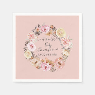 Boho Floral Dusty Pink Modern Baby Girl Shower Napkin