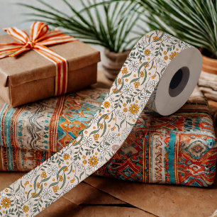 Boho Floral Earth Tones Botanical Bridal Shower Satin Ribbon