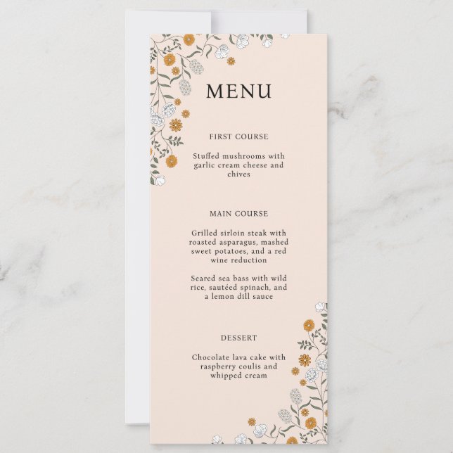 Boho Floral Earth Tones Bridal Shower Menu Card (Front)