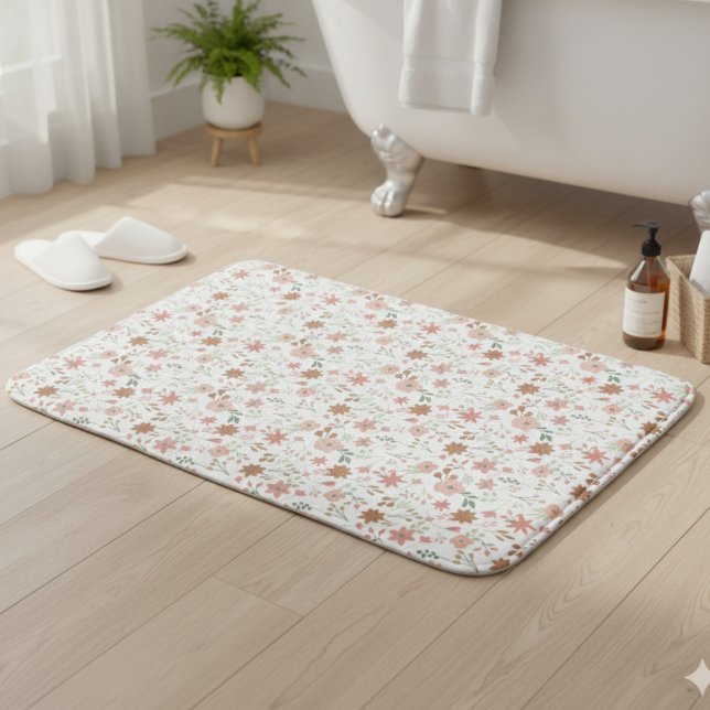Boho Floral Earth Tones Modern Flowers Bath Mat (Creator Uploaded)