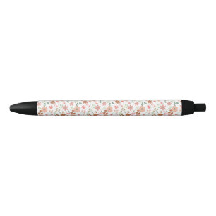 Boho Floral Earth Tones Modern Flowers Black Ink Pen