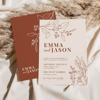 Boho Floral Earthy Beige Wedding Invitation
