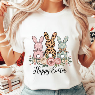 Boho Floral Easter Bunnies Leopard & Polka Dot Wom T-Shirt