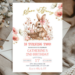Boho Floral Easter Bunny Birthday Invitation