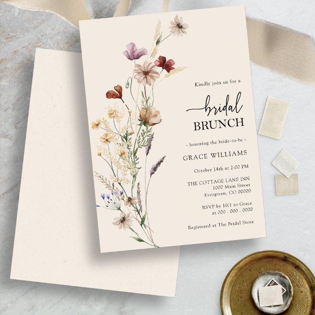 Boho Floral Elegant Bridal Brunch Invitation (Boho Floral Wildflower Elegant Bridal Brunch Invitation by Painted Paperie)