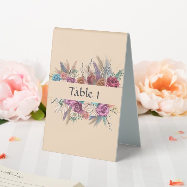 Boho Floral Elegant Cream Wedding Table Sign (In SItu (Wedding))