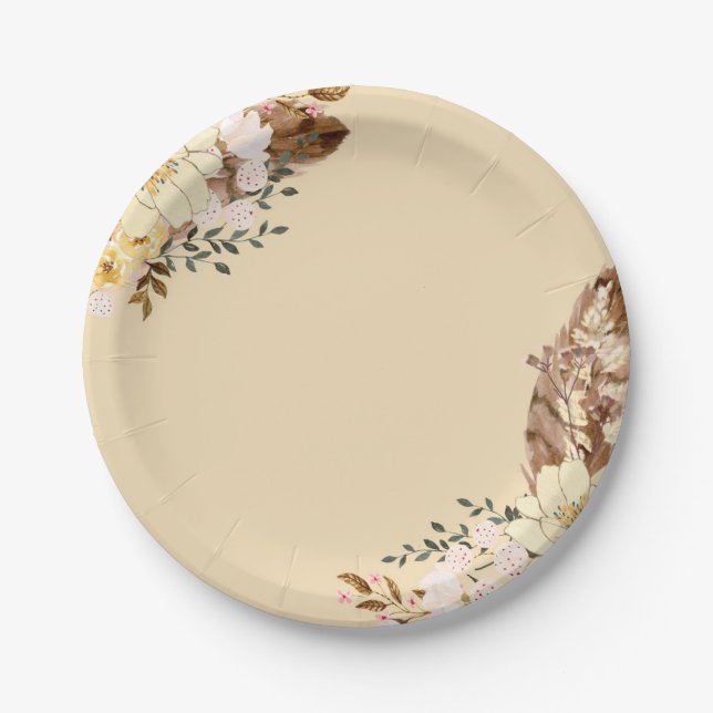 Boho Floral Elegant Paper Plate Any Occasion (Front)