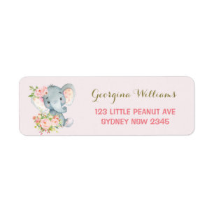 Boho Floral Elephant Baby Shower Address Label