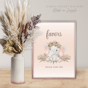 Boho Floral Elephant Baby Shower Favours Sign