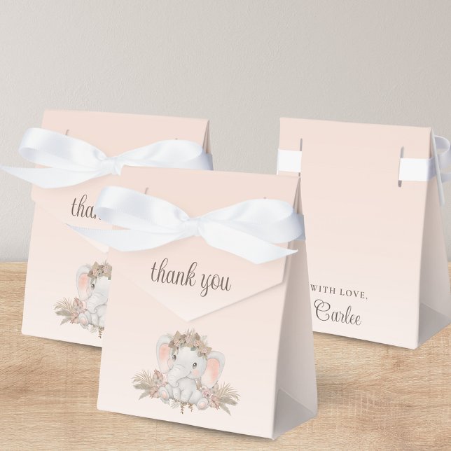 Boho Floral Elephant Baby Shower Thank You Favour Box (Blush Pink Peach Baby Shower Favor Boxes Thank You Gift from Mommy to Be)