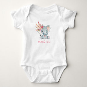 Boho Floral Elephant Baby Tutu Romper 1st Birthday Bodysuit