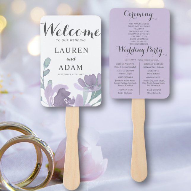 Boho Floral Eucalyptus Purple Wedding Program Hand Fan (Creator Uploaded)