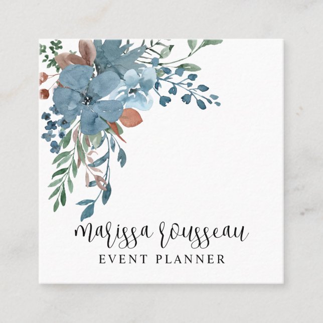 Boho Floral Event Planner Square Business Card (Front)