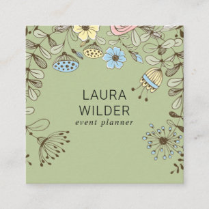Boho Floral Event Planner Square Business Card