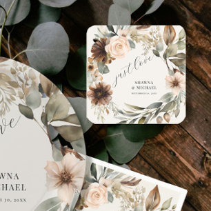 BOHO Floral Fall Autumn Foliage Muted Wedding Square Paper Coaster