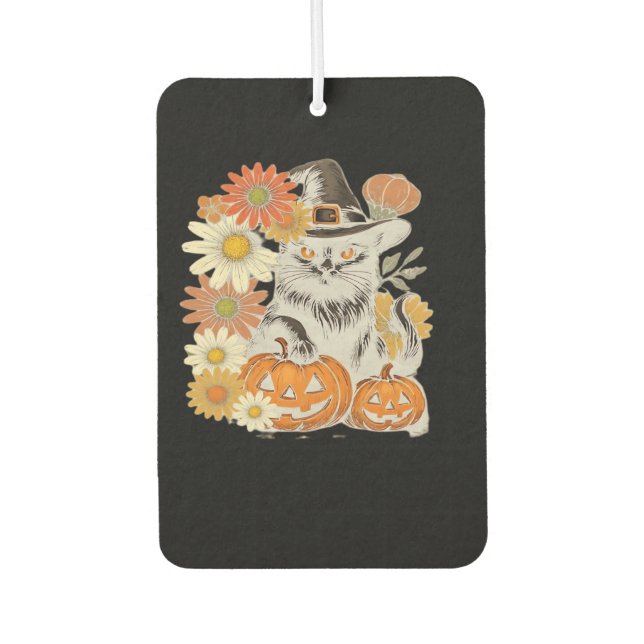 Boho Floral Fall Black Cat Halloween Essential T-S Car Air Freshener (Front)