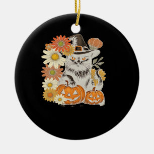 Boho Floral Fall Black Cat Halloween Essential T-S Ceramic Tree Decoration