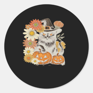 Boho Floral Fall Black Cat Halloween Essential T-S Classic Round Sticker