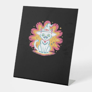 Boho Floral Fall Black Cat Halloween Essential T-S Pedestal Sign