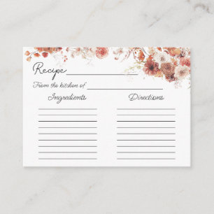 Boho Floral Fall Elegant Bridal Shower Recipe Card