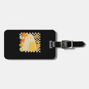 Boho Floral Fall Ghost and Black Cat Halloween Fal Luggage Tag