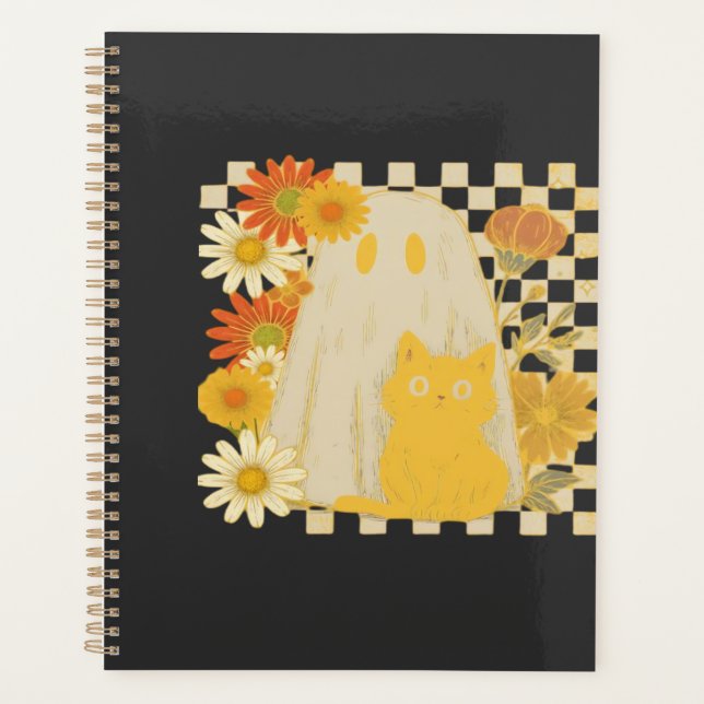 Boho Floral Fall Ghost and Black Cat Halloween Fal Planner (Front)