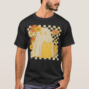 Boho Floral Fall Ghost and Black Cat Halloween Fal T-Shirt