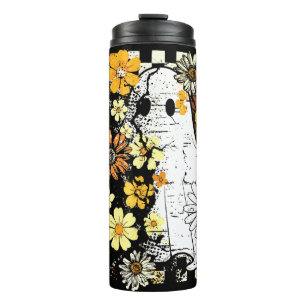 Boho Floral Fall Ghost Thanksgiving Autumn Vibes Thermal Tumbler