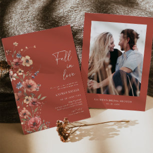 Boho Floral Fall In Love Bridal Shower Invitation