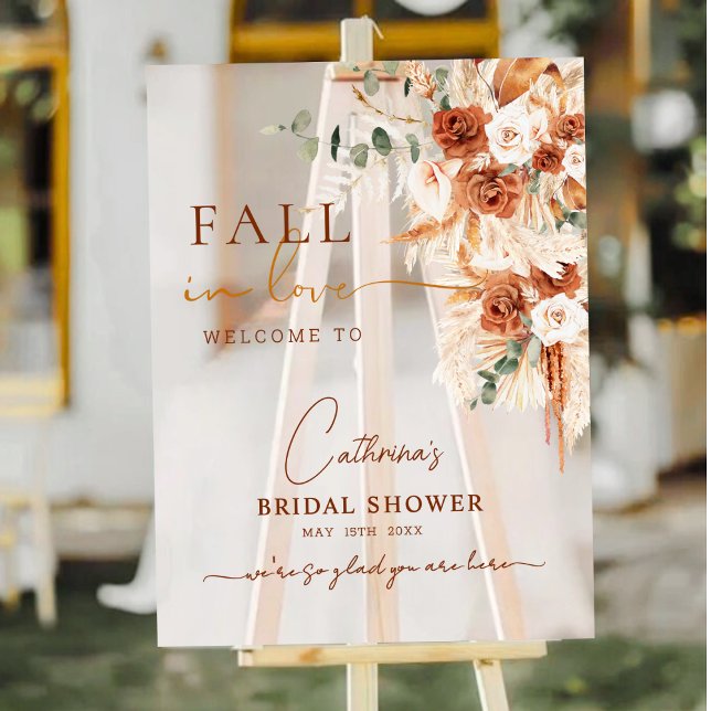 Boho Floral Fall in Love Bridal Shower Welcome  Acrylic Sign (Creator Uploaded)