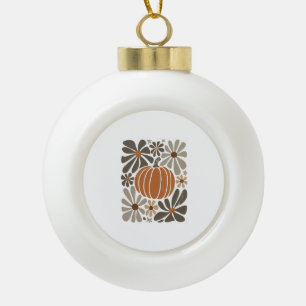 Boho Floral Fall Pumpkin Season Ceramic Ball Christmas Ornament
