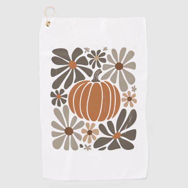 Boho Floral Fall Pumpkin Season Golf Towel (Front)