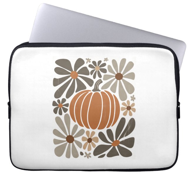 Boho Floral Fall Pumpkin Season Laptop Sleeve (Front)
