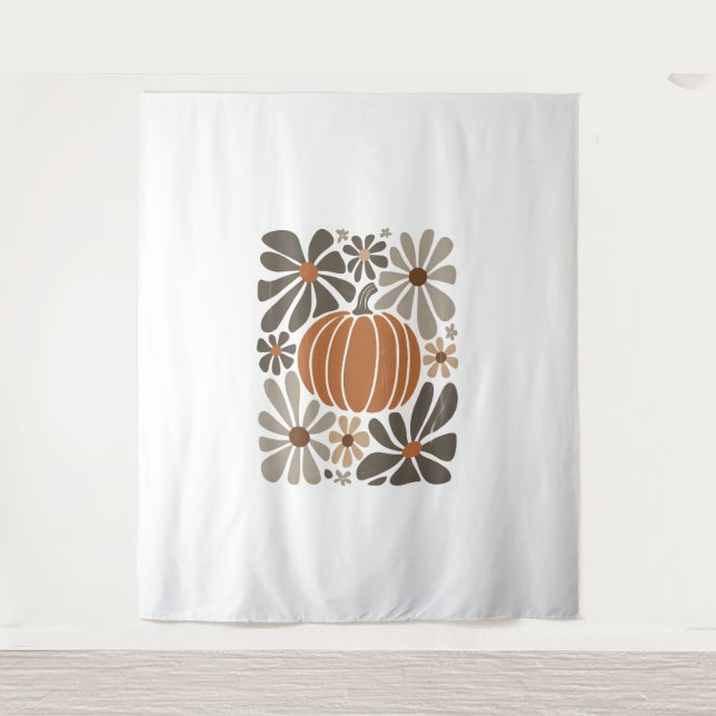 Boho Floral Fall Pumpkin Season Tapestry (Front)