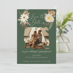 BOHO Floral Fall Watercolor Forest Green Photo Save The Date