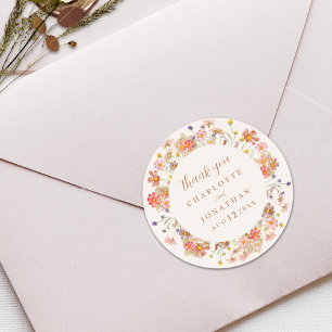 Boho Floral Fall Wedding Thank You Classic Round Sticker