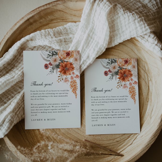 Boho Floral Fall Wedding Thank You Note Card (Creator Uploaded)