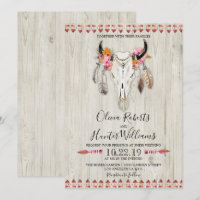 Boho Floral Feather Antlers Cow Skull Wood Wedding